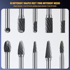 10PCS 1/4 Carbide Burr Set 1/4 Shank Die Grinder Bits Drill Bits Grinding Bits for Metal Rotary Tool Attachment Accessories Rasp Weld Wood Stone Deburring, Compatible with Milwaukee Dewalt