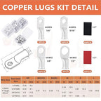62PCS 4 AWG Tinned Ring Terminal Heat Shrink Tubing Set Copper Wire Lugs 4 Gauge 5/16", 3/8", 1/4", 1/2", 30Pcs Battery Cable Ends and 32PCS Heat Shrink Tubing