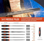 Greywolf 35 piece file set, metal files, premium T12 carbon steel flat, half-round, round, and triangular tips, plus 14 fine sanding tools and 16 sheets of sandpaper for metalworking and woodworking