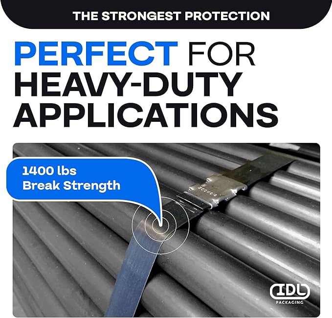 IDL Packaging 5/8" x .020" x 300' Steel Strapping Coil (1400 Lbs Break Strength) in Self-Dispensed Сardboard Box - Portable Strong Banding with Superior Cut-Resistance - Heavy Pallet Strapping