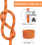 X XBEN Braided Polyester Arborist Rope 1/2 inch X 120ft, 48 Strands, 12 Inner core,5174 LBS Breaking Strength Outdoor Ropes, Arborist Rigging Rope for Rock Hiking Camping Swing Tree Rescue,Orange