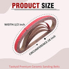1/2 X 18 Inch Sanding Belts for Metal, 36 Grit 1/2 x 18 Ceramic Sanding Belts for Belt Sanders, Metal Finishing, Rust Removal, Woodworking, 20 Pack