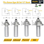 7Pcs Roman Ogee Router Bit Set,1/2" Shank,Decorative Edge Bits Double Radius 3/32", 1/8",5/32",3/16",7/32", 1/4" and,5/16" Edging Cutter for Wood Profiling,Routing,Molding