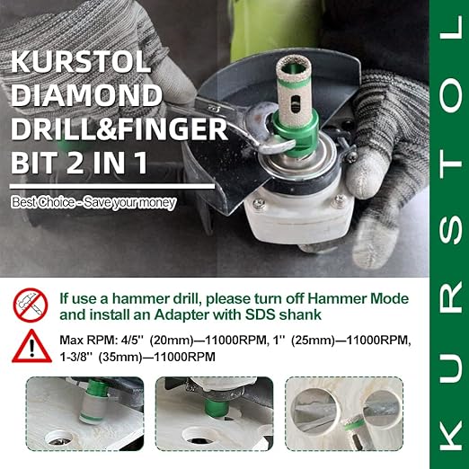 Tile Hole Saw Kit - 5pcs 35/50/65/75/102mm Diamond Core Drill Bits+1" Versatile Drilling Milling Bit+2" Beveling Chamfer Bit 5/8-11" Thread for Porcelain Ceramic Granite Marble Angle Grinder