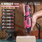 HARDELL Rotary Tool Kit - 180W Corded Power Rotary Tool 6 Variable Speeds with 61 Accessories, 8000-35000RPM, for Sanding, Polishing, Cutting, Engraving,Carving, DIY Crafts (PINK)