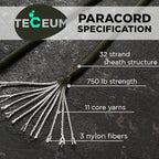 TECEUM 5/32" Paracord Rope 1000 – 1000ft / 200ft / 100ft / 50ft – Tactical Parachute Cord 4mm – 45+ Colors – Nylon String for Survival & Camping Gear – Stripe Cord for Survival – Utility Rope
