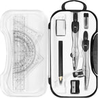 Math Geometry Kit Sets 10 Piece Student Supplies with Shatterproof Storage Box,Includes Rulers,Protractor,Compass,Eraser,Pencil Sharpener,Lead Refills,Pencil,for Drafting and Drawings（Black）