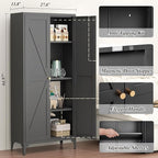 GREATMEET 65" Tall Kitchen Pantry Storage Cabinet, Black Pantry Storage Cabinet, Farmhouse Metal Kitchen Cupboard with Doors for Garage, Dining Room, Living Room and Laundry