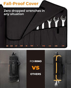 Wrench Roll, Wrench Roll Up Pouch, Gifts for Men Father Dad Mechanic, Heavy Duty Canvas Wrench Organizer Bag (Black, 17+1 SAE)