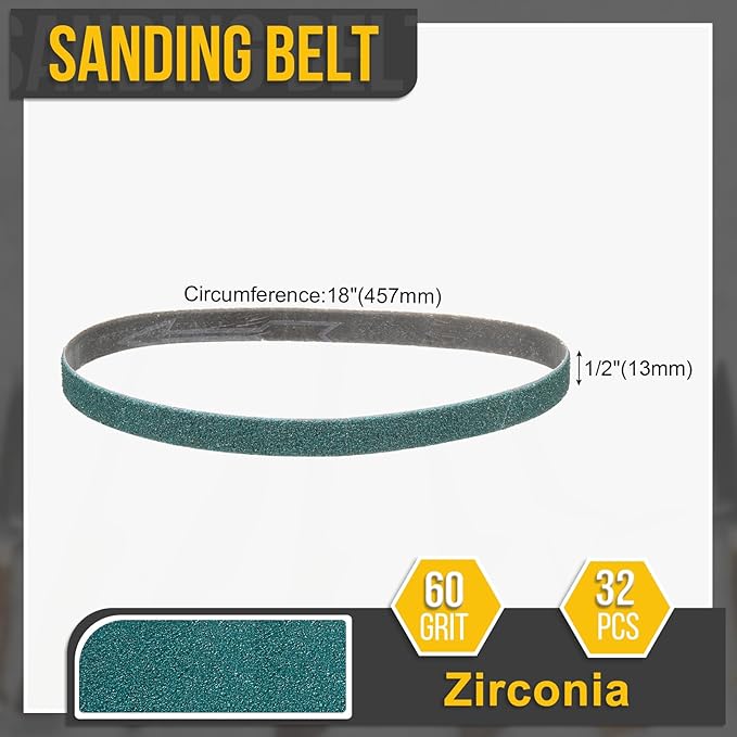 1/2 x 18 Inch Sanding Belt, 32 Pcs 60 Grit Zirconia Knife Sharpener Belts Work Sharpening for Belt Sander Knife Carving Tool Metal Working