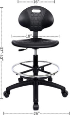 Chair Master (Tall Bench Stool, Self Braking Casters Easy to Clean! Ergonomic Polyurethane Drafting Stool. Seat Height Range 23"-33". Home Office Lab Workstation.