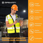 Reflective Safety Vest With Back Plan Pocket, High Visibility Class 2 Heavy Duty Surveyor With Zipper, Hi Vis ANSI/ISEA Standard, Construction Work for MenWomen (Lime, 4XL)