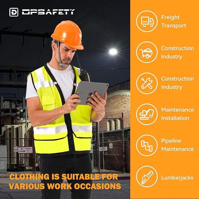 Reflective Safety Vest with Back Pocket, Heavy Duty Hi Vis ANSI/ISEA Standard Vest - Men & Women (Lime, 5XL)