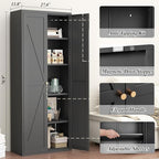 GREATMEET 71" Tall Storage Cabinet, Farmhouse Food Pantry Cabinet, Black Metal Kitchen Cupboard with Doors for Garage, Dining Room, Living Room and Laundry