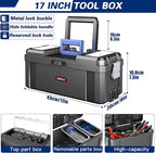 3 IN 1 Rolling Tool Box With Wheels,Stackable Tool Box,Modular Tools Storage Organizer,Top Small Parts Organizer Design,With Removable Small Parts Box,for Home,Repair,Garage Storage,17 IN+19 IN+21 IN
