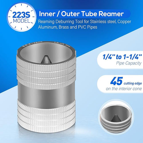1/4" to 1-1/4" Inner/Outer Tube Reamer, 29983 Model 223S Small Tubing and Pipe Reaming Deburring Tool for Stainless steel Copper Aluminum PVC Tubing and Pipes 6mm-36mm