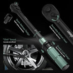 DISEN 9PCS Click Torque Wrench Set 1/4" 3/8" 1/2" Drive 20-220 In.lb, 5-45 Ft.lb, 10-170 Ft.lb with 6 Adapters, ±3% Accuracy, 72-Tooth, Dual Scale, Storage Case for Bike, Motorcycle, Car, Truck Repair