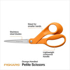 Fiskars Petite Original Orange-Handled Scissors, Crafting and Sewing Stainless Steel Scissors for Smaller Hands, Ergonomic Handle, Paper and Fabric Supplies for Office, Arts, and Crafts
