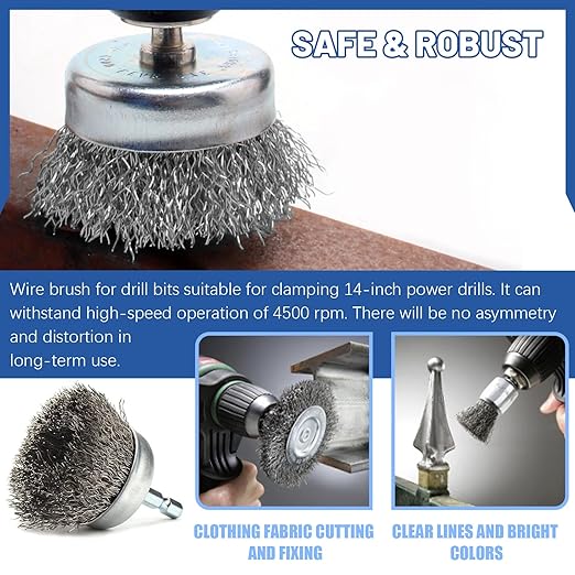 Glarks 9Pcs Wire Scratch Brush Set, Including 5Pcs Wire Wheel Cup Brushes,3Pcs Mini Wire Brush and Stainless Steel Wire Brush for Cleaning Dirt, Rust and Paint Remover