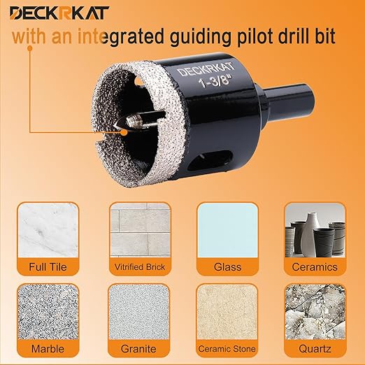 1-3/8 Inch Diamond Hole-Saw Bits with Pilot Drill Bit - 2pc 1-3/8" Diamond Tipped Tile Hole Saws with Guiding Bit Accurate Drilling for Porcelain Tile Ceramic Pottery Granite Stone Glass Bottles 35mm