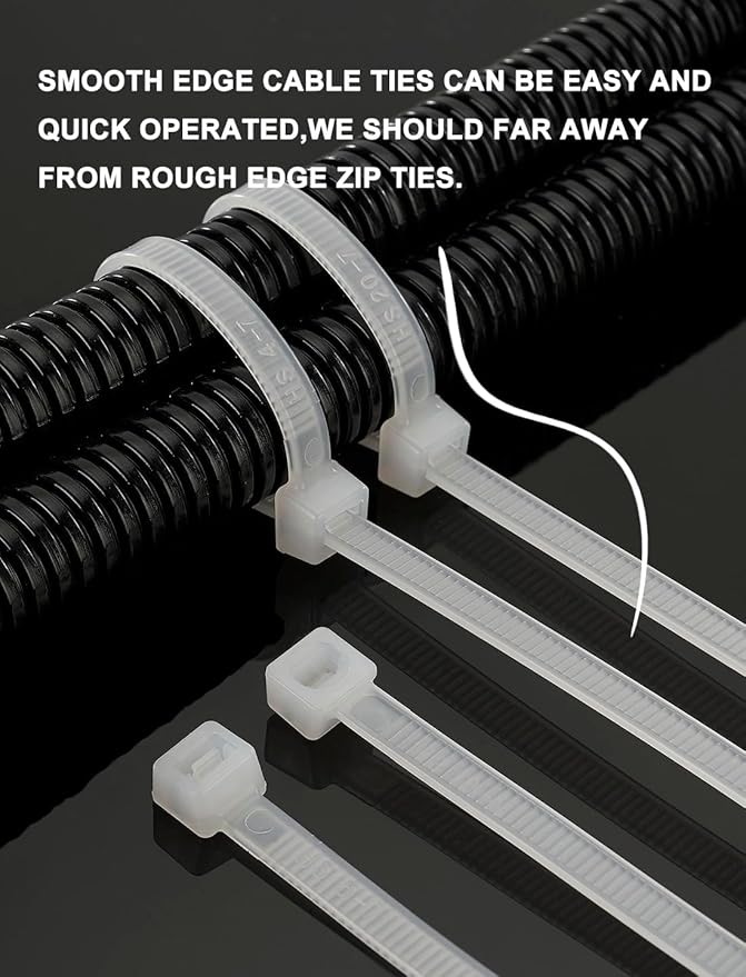 HS 14 Inch Zip Ties White 50 Pounds Tensile Strength Wide Straps (100 Pack) Nylon PA66,Self-Locking Long Electrical Plastic Cable Wire Zipties for Outdoor Use,Multi Purpose