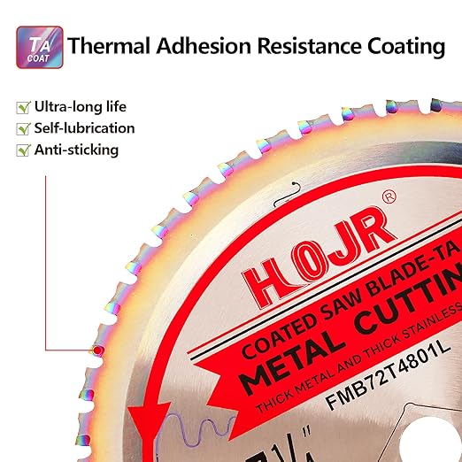 Metal Cutting Circular Saw Blade, Steel and Stainless Steel Cutting, The Cutting Head uses a Special Anti-Heat Sticking Coating with high Finish and Long Life,FMB 7-1/4 inch 48-Tooth 5/8" -TA
