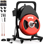 50FTx1/2 Inch Sewer Snake Electric Drain,Drain Cleaner Machine for 2" to 4" Pipes, Plumbing Snake Auger Cleaner with Wheels & 4 Cutter & Foot Switch for Sewer, Sink, Toilet, Bathroom and Shower