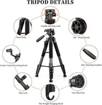 JOILCAN Tripod Camera Tripods, 74" Tripod for Camera Phone Video Recording, Heavy Duty Cameras Tripod Stand, Professional Travel DSLR Tripods Compatible with Canon iPhone, Max Load 15 LB