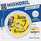 HIGHDRIL Diamond Concrete Blade 3" 75mm x Arbor 3/8" 10mm - 4pcs Angle Grinder Cutting Disc for Cutting Granite Hard Concrete Products Hard Artificial Natural Stones Clinker
