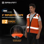 Reflective Safety Vest With Back Plan Pocket - High Visibility Class 2 Heavy Duty Surveyor With Zipper - ANSI/ISEA Standard Construction Work for Men & Women (Orange, 3XL)