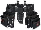 Daisy Leather PRO DL-101 Oil tanned Premium 25 pockets Heavy duty Tool Belt, Carpenter belt Pouch for Construction, Carpenter, Craftsman and Electricians workers, Black, X-Large