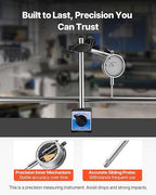 VEVOR Dial Test Indicator with Dual Rod Stand and Storage Case, 0.001 inch Accuracy, 0-1 inch Range, Fine Adjustable Long Arm, Non-Magnetic Centering Rods for Machine Set-Up, Narrow Area Measurement
