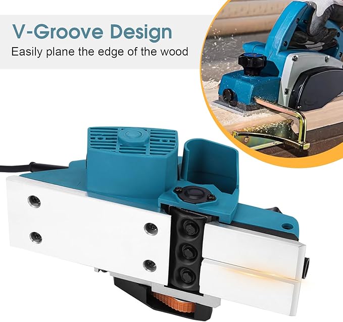 Electric Hand Planer, Portable Wood Planer Hand Held Power Planer Machine Woodworking Power Tool with Adjustable Planing Depth for Woodworker Carpenter Home DIY