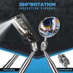 3PCS Telescopic Inspection Mirror,Stainless Steel LED Telescoping Inspection Mirror,Portable 360 Degree Rotating Mechanic Mirror with Long Handle Tool(Oval, Round,Square)