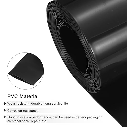 MECCANIXITY Battery Wrap PVC Heat Shrink Tubing 26mm Dia 43mm Flat 20 Feet(6meters) Black Good Insulation for Battery Pack