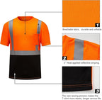 High Visibility Shirts Quick Dry Safety T Shirts with Reflective Strips and Pocket Short Sleeve Mesh Hi Vis Construction Work Class 2 Shirt for Men/Women Black Bottom Orange,3XL