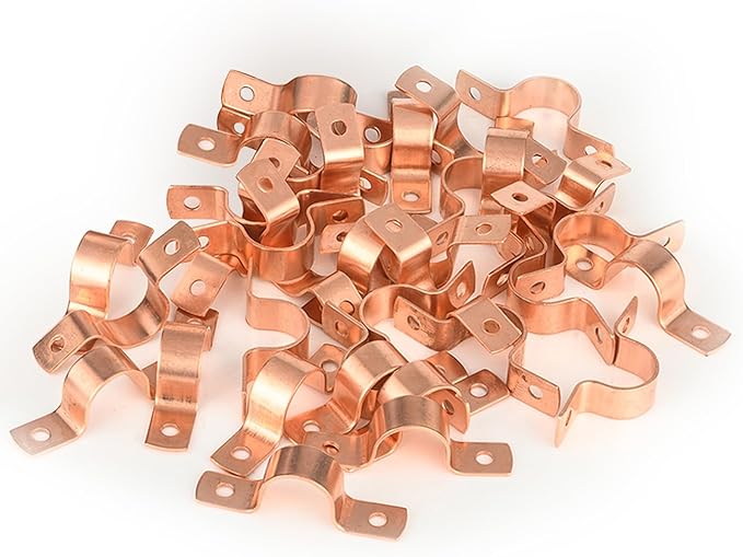 150-PACK GUOFIS 1/2Inch C x 1/2Inch C Copper Pipe Straps Clamp with Two Holes, Two-Hole Clamps Mount for Residential, Commercial(COPPER023-150Pack)