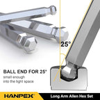Long Arm Hex Key Allen Wrench Set with Ball End, Ball-End Hex Key Metric/Imperial, Allen Wrench Chrome Vanadium Steel(Cr-V), Tamperproof TORX L- Key Set (18-Piece)