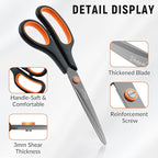 Scissors, 3-Pack Titanium Coated Non-Stick Scissors (8.5’’, 7.5’’, 5.5’’) - Premium All-Purpose Cutting Tools for Craft, Office & Home Use