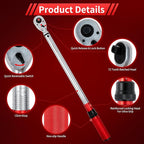 3/4-Inch Torque Wrench, Dual-Direction Adjustable 60 tooth 100-400ft.lb/136-542Nm, Professional Torque Wrench, for Maintenance Tool and Product Assembly