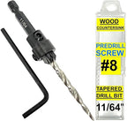 FTG USA Adjustable Wood Countersink Drill Bit #8 (11/64") with Tapered Drill Bit for Woodworking
