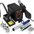 8586D Hot Air Soldering Iron Station Kit 2-IN-1 for Rework, Desoldering with Lead-Free Solder Wire, 5 Soldering Tips, 3 Hot Air Nozzles, Tweezers, Desoldering Pump。
