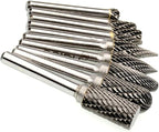 Carbide Burr Set 10pcs Die Grinder Bits 1/2 Inch Cutting Burrs 1/4 Inch Shank Double Cut Carbide Rotary Burr Set for Die Grinder Drill,Metal Carving,Polishing,Engraving,Drilling