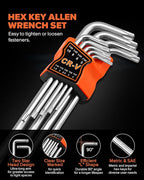 27pcs Allen Wrench Set - Long Arm SAE & Metric Torx Star Ball End Hex Key Set