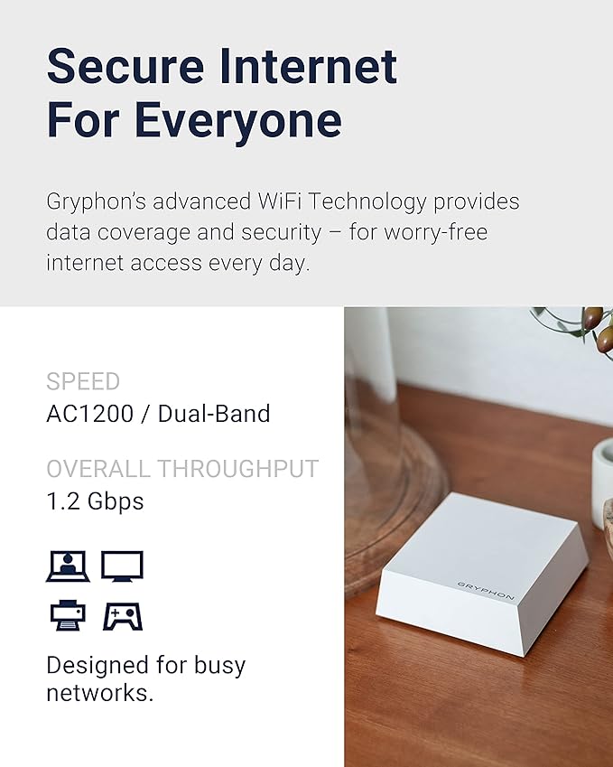 Gryphon Guardian Parental Control Router & Mesh WiFi System Up to 5,400 Sq ft Coverage WiFi Router Malware Secure Router Home Protection & Security AC1200 DualBand Wireless Extender Smart Home 3 Pack