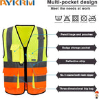 4XL-5XL High Visibility reflective Safety Vest with Pockets and Zipper, Yellow&Orange Color Mixed
