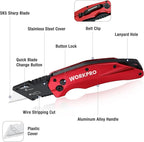 WORKPRO Folding Utility Knife, Heavy Duty Metal, Quick Open Axis Lock Box Cutter, Quick Change Blade Razor Knife, 1PC with 10 Extra SK5 Blades