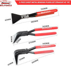 BILITOOLS 3-Piece Hand Seamer Sheet Metal Tools, Sheet Metal Bending Pliers Set Straight, 45° & 90° Bending Tool Comfort with Grip Handle