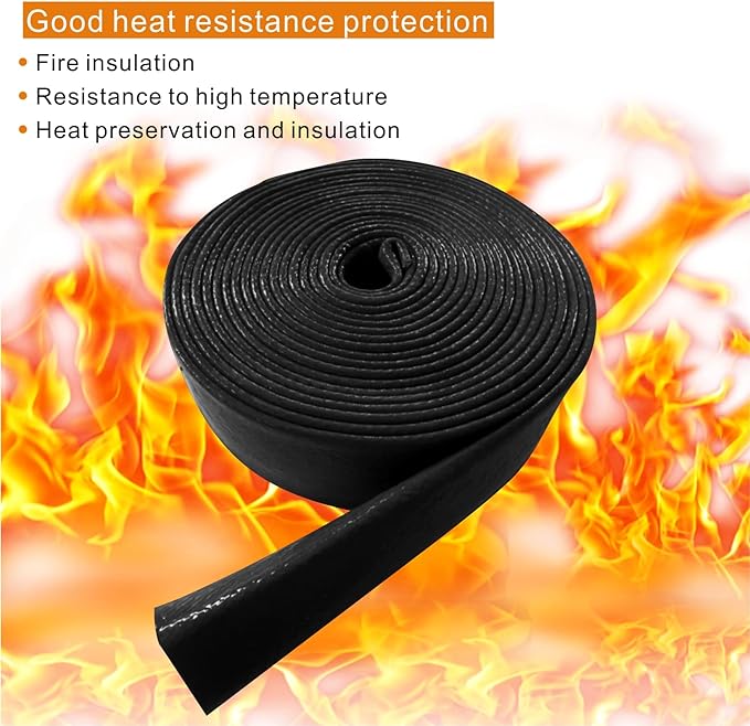 Insulation Heat Shielded Fire Thermo Armor Fire Sleeve Silicone Coated Fiberglass Heat Protection for Automotive Hose Lines & Electrical Wiring-（Black 1" ID x3.3FT）