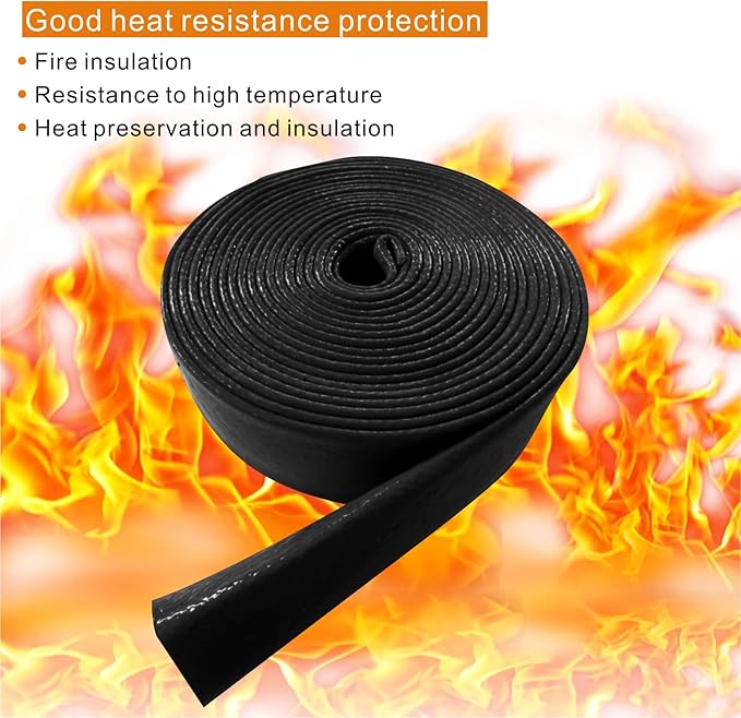 Insulation Heat Shielded Fire Thermo Armor Fire Sleeve Silicone Coated Fiberglass Heat Protection for Automotive Hose Lines & Electrical Wiring-（Black 3/4" ID x5FT）